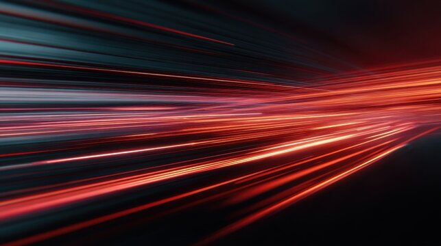 Red light speed motion blur in dark. Abstract light trail background for data transfer or futuristic concept. Creative graphic for technology.