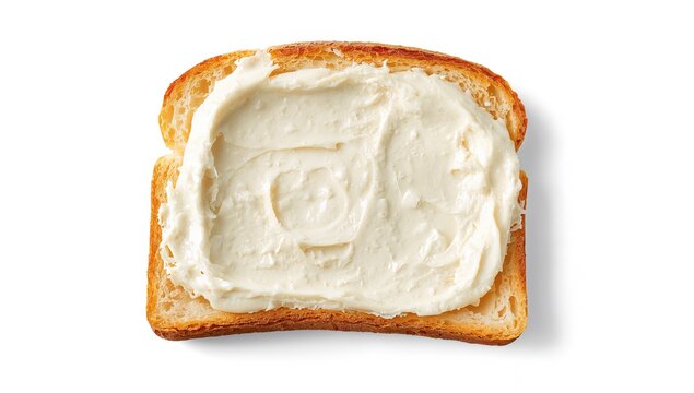 Toasted bread topped with cream cheese on a white background, fiber-dense choice - Powered by Adobe