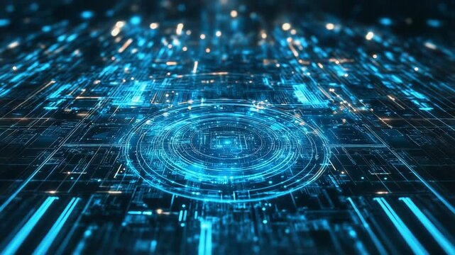 Digital circuit board with glowing data processing technology - Powered by Adobe