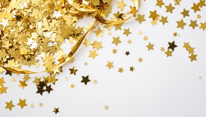 Fototapeta premium Bright star-shaped confetti scattered on a white surface, ideal for festive decorations