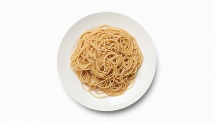 Spaghetti pasta served in a dish against a white backdrop, fiber-dense choice
