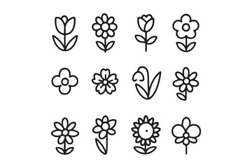 Collection of Hand-Drawn Outline Flower and Leaf Icons