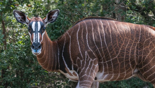 The Standard Okapi, unique wildlife with distinctive striped patterns, preservation