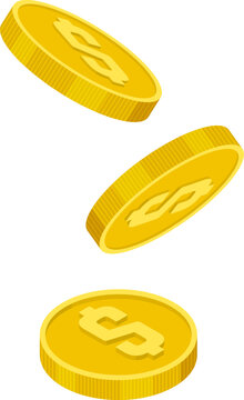 Golden dollar coins dropping representing finance concept