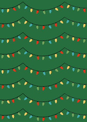 Christmas lights pattern on green background