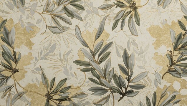Olive brunch background in 2D illustration, suitable for fabric printing and upscale design