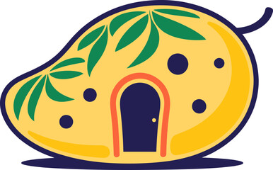 Fototapeta premium Whimsical mango-shaped house with charming doorway and leafy accents