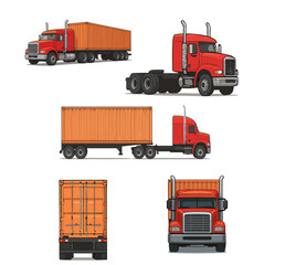 American Semi Truck Collection: Vector Line Art Illustrations