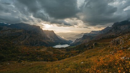 Storm clouds loom over Croatian mountain landscape in autumn, erosion risk
