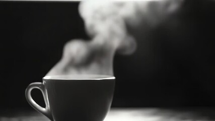 Hot coffee steaming from a cup in monochrome - Powered by Adobe