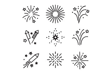Obraz premium Line Art Firework Burst Icons Collection for Celebrations