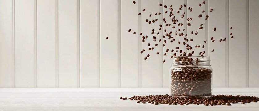 Pouring fresh coffee beans from glass - Powered by Adobe