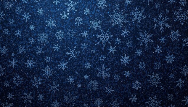Pattern of snowflakes on a dark blue backdrop, ideal for editorial header background - Powered by Adobe