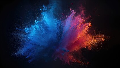 Vivid bursts of colored powder on a dark surface, dynamic textures for editorial header background