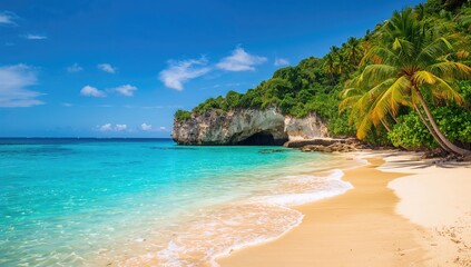 Obraz premium Tropical Beach with Clear Blue Water, ideal for relaxation and summer getaways