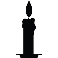 Black Silhouette Of A Tall Candle With A Lit Flame On A White Background With A Transparent Background Effect