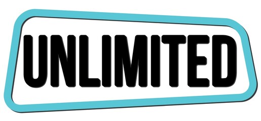 UNLIMITED text on blue-black trapeze stamp sign.