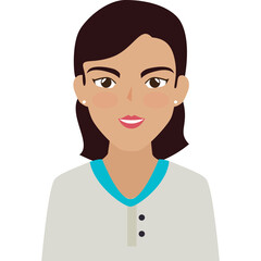Simple Flat Illustration Of A Woman With Brown Hair And A Light Gray Shirt With Teal Trim Against A Transparent Background Professional And Clean Design