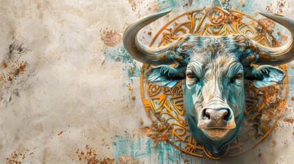 A vivid illustration of a bull demonstrating strength and might.