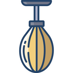 Simple Graphic Illustration of a Yellow Punching Bag with Blue Stripes and a Gray Ceiling Mount against a White Background