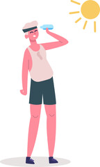 Person suffering from heat drinking water under sun