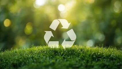 Circular economy icon on natural backdrop, emphasizing sustainability and resource renewal