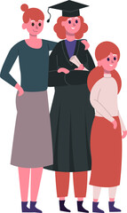 Graduating woman celebrating achievement with family support