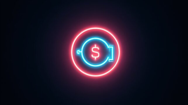 A vibrant neon dollar sign enclosed in a circular shape, glowing against a dark background, symbolizing finance and modern currency.