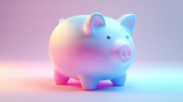A stylized piggy bank in soft pastel colors, illuminated with a gradient light, symbolizing savings and financial growth.