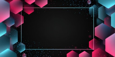 A vibrant abstract background featuring hexagonal shapes in shades of pink and blue against a dark backdrop.