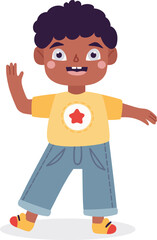 Happy little boy waving with hands and smiling