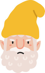 Grumpy yellow hat gnome head vector character