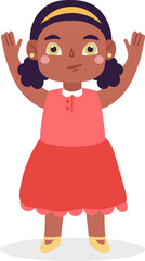 Young black girl raising hands looking up