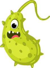 Cartoon green germ character representing disease and infection