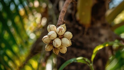 Naklejka premium Coconut buds in selective focus, ideal for natural-themed layouts