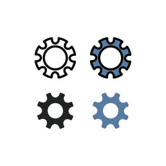 Gear icon set in line, flat, and color line styles representing settings, engineering, and process management. Ideal for apps, web design, technology, automation, and business solutions.