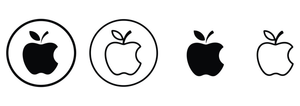 Clean apple icons with a bite missing for sleek logo design and modern app interface, perfect for technology brand identity and creative food blog elements, minimalist symbol for healthy lifestyle.