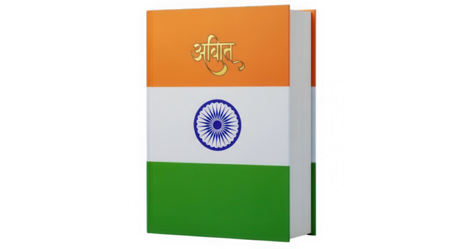 Indian flag colored book with devanagari script isolated on transparent background