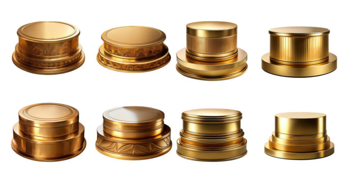 Elegant Golden Round Lids for Packaging and Decorative Uses, PNG bundle collection, Isolated on Transparent Background