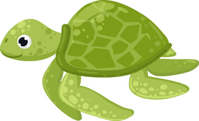 Green baby sea turtle swimming cartoon illustration