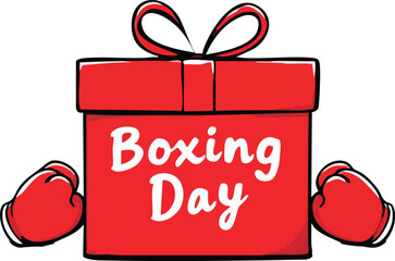 Vector Illustration of Red Gift Box with Boxing Gloves for Boxing Day Celebration and Holiday Design