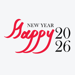 Stylized Vector of Happy New Year 2026 Text with Cursive and Serif Fonts for Festive Celebration Design