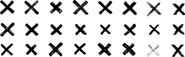 Black ink wrong signs and brush stroke crosses. vector set of hand-painted wrong icons bundle set.