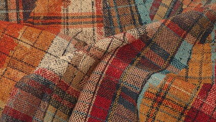 Classic plaid textile in vibrant colors, suitable as a backdrop for textile design projects