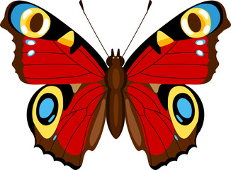 Colorful peacock butterfly with vibrant wings flying