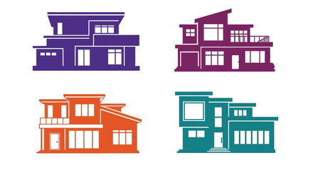 Fototapeta premium Four modern house icons in different colors depicting architectural styles