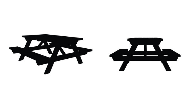 Silhouette of picnic tables isolated on a white background simple graphic