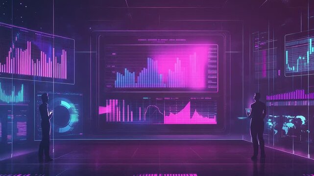 Business people analyzing data on futuristic big screen dashboard - Powered by Adobe