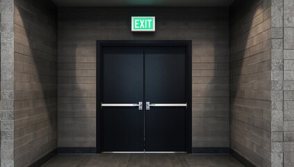 Closed emergency exit door, safety compliance for rapid evacuation