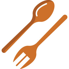 Simple Illustration of a Wooden Spoon and Fork on a Transparent Background